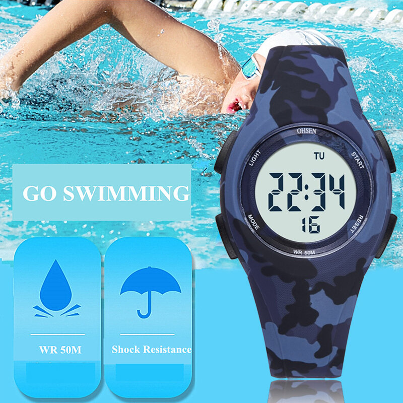 Crianças natação relógio à prova dwaterproof água led alarme relógio eletrônico crianças esporte digital militar relógios de pulso para meninos meninas presente