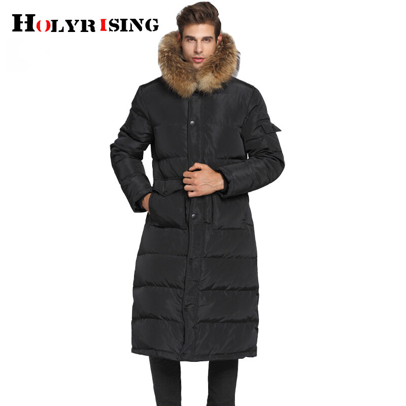Holyrising Extra long down jacket men's over the knee thick plus size big fur winter men down coat -20C White duck down 18996-5