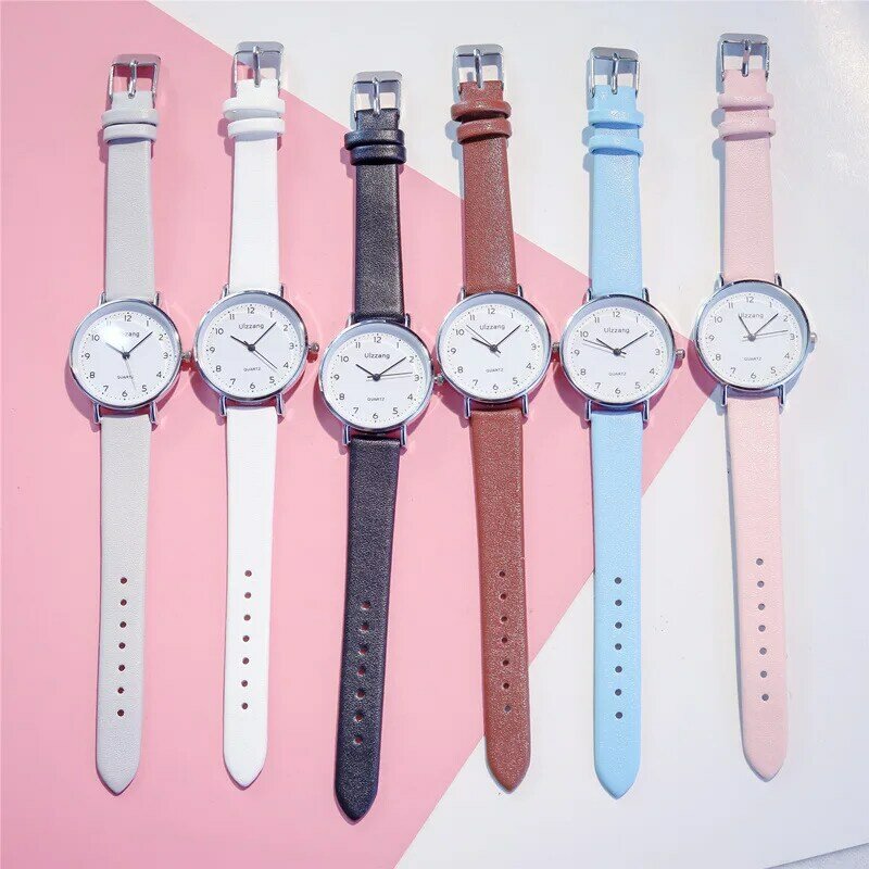Número simples dial feminino relógio branco 2021 ulzzang marca moda casual senhoras quartzo relógios de pulso com esfrega couro banda