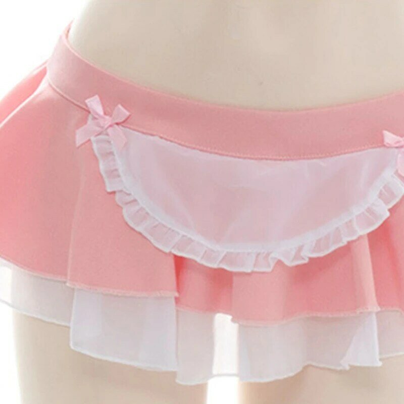 X3UE Sexy Maid Cosplay Outfit Cute Pink Girl Costumes for Female Uniform Charming Kawaii Women's Suit with Chiffon Ruffle