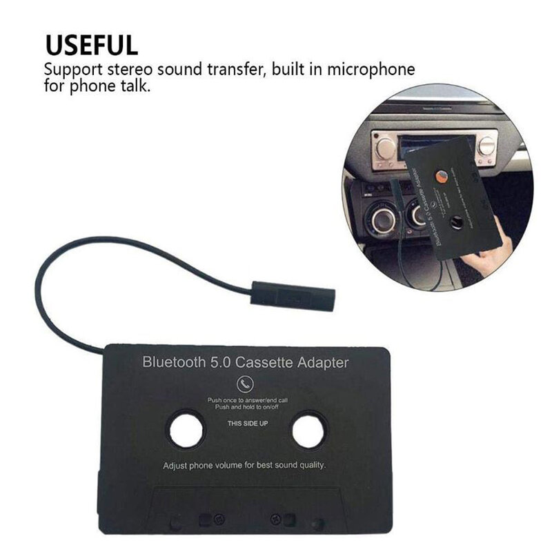 Adaptador para cassete automotiva, bluetooth 5.0, com microfone, 6h de tempo de música, 168h de espera, uso em seu carro ou em seu sistema doméstico
