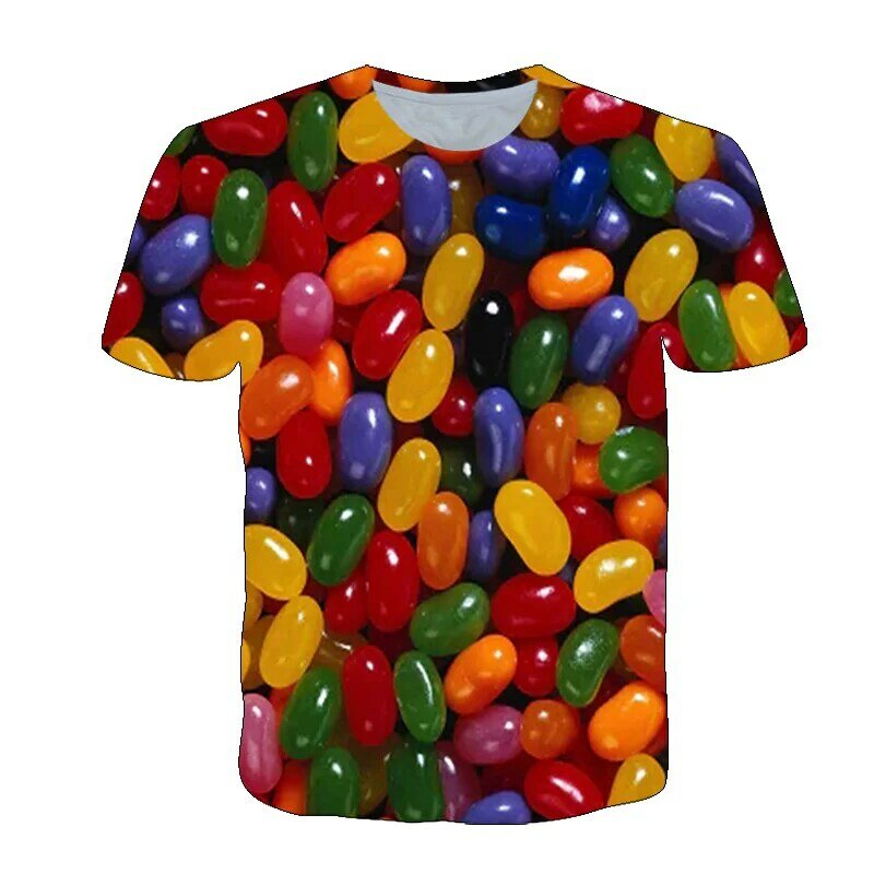 T-shirt manches courtes pour homme et femme, estival et à la mode, avec personnage de bonbons en Sauce 3D, grande taille