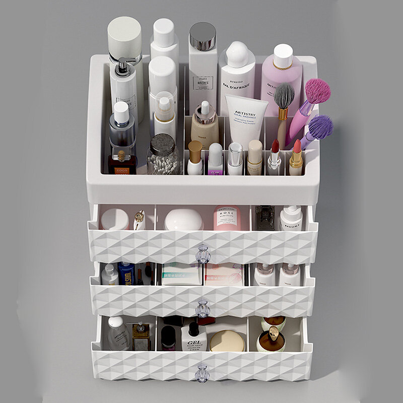 Organizador de plástico para maquillaje, caja de belleza cosmética, almacenamiento de escritorio para uñas, estuche para joyería, cepillo, lápiz labial, contenedor de esmalte de uñas