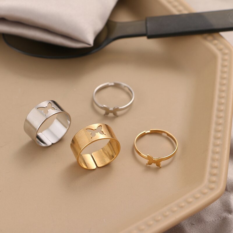 Famshin punk prata ajustável borboleta anéis conjunto para mulheres homens casamento casal aberto anéis presentes da amizade 2021 tendência jóias