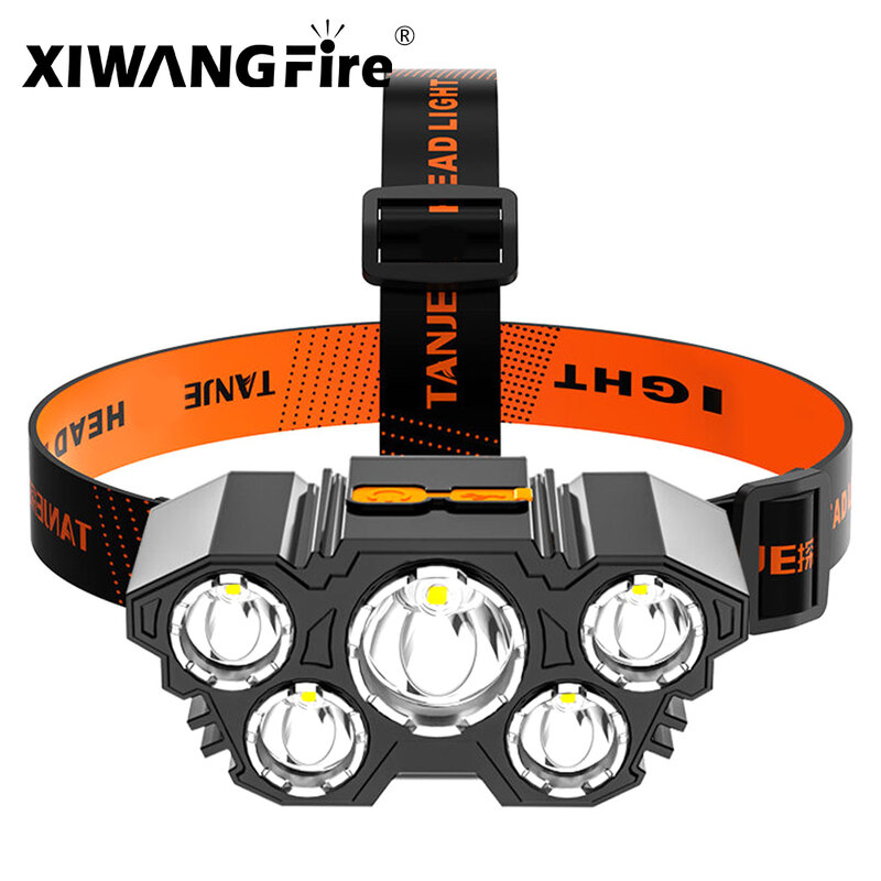 New Trend Portable 5 LED Headlamp USB Rechargeable Head Flashlight Built-in 18650 Battery Headlight Head Horch for Hiking Riding