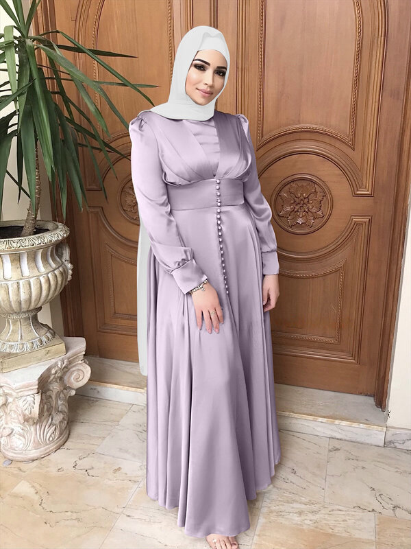 Женское атласное платье-тюрбан, коллекция 2021 года, новый Рамадан Eid Mubarak, элегантный однотонный приталенный сарафан с драпировкой в арабском...