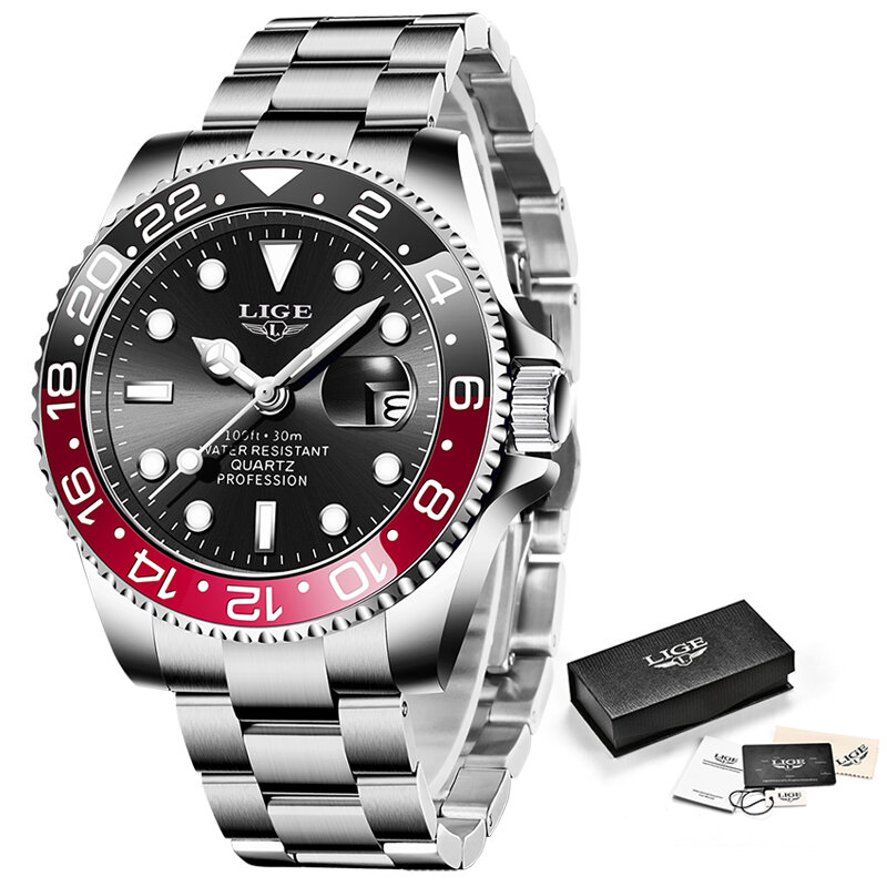 Часы наручные LIGE мужские водонепроницаемые, военные деловые люксовые, с браслетом из нержавеющей стали, с датой