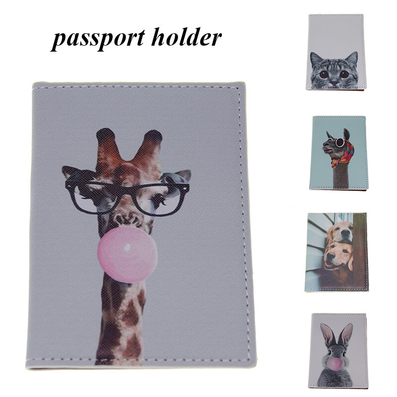 Sac de passeport étanche en PU, avec des animaux mignons, pour carte d'identité d'étudiant