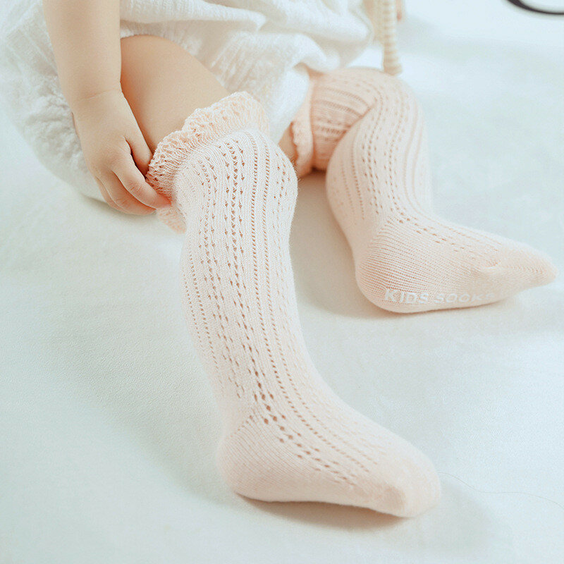 Socken Kleinkind Baumwolle Mesh Atmungs Neugeborenen Infant Mädchen Dünne Boden Lange Socke Frühling Sommer Nette Baby Mädchen Knie Hohe Socken