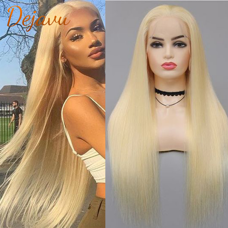 Perruque Lace Frontal Wig 613 naturelle lisse, cheveux Remy, blond, 13x4, pre-plucked