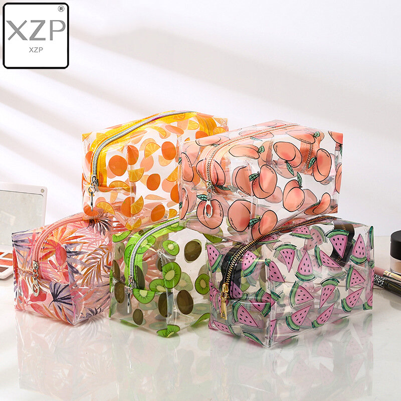 XZP-Bolsa transparente para cosméticos resistente al agua, organizador de almacenamiento bonito, estuche de aseo de PVC, con cremallera, de viaje