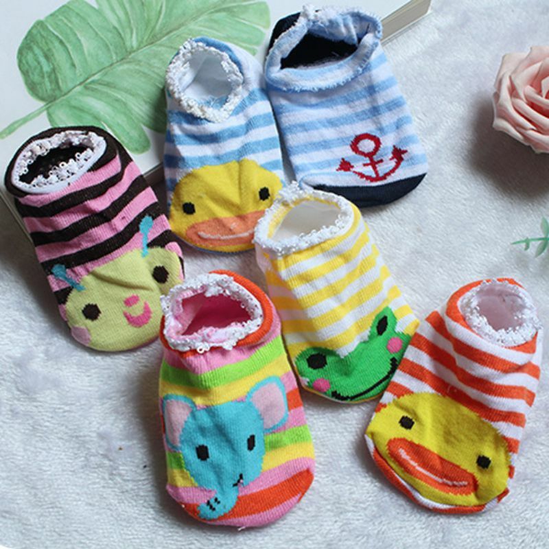 Newborn Baby Cartoon Print Sole Soft Sock Boys Girls Infant Toddler Anti-slip Floor Socks New Random Color