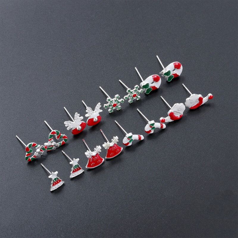 8 Pairs Christmas Stud Earrings Set Cute Santa Claus Snowman Tree Bell Gift Xmas Earrings Jewelry Accessories Set For Women Girl