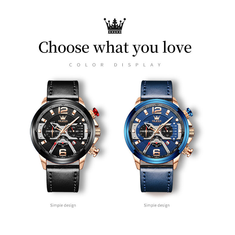 Olevs esporte relógios para marca azul marca de moda superior militar couro relógio de pulso homem moda cronógrafo relógio de pulso