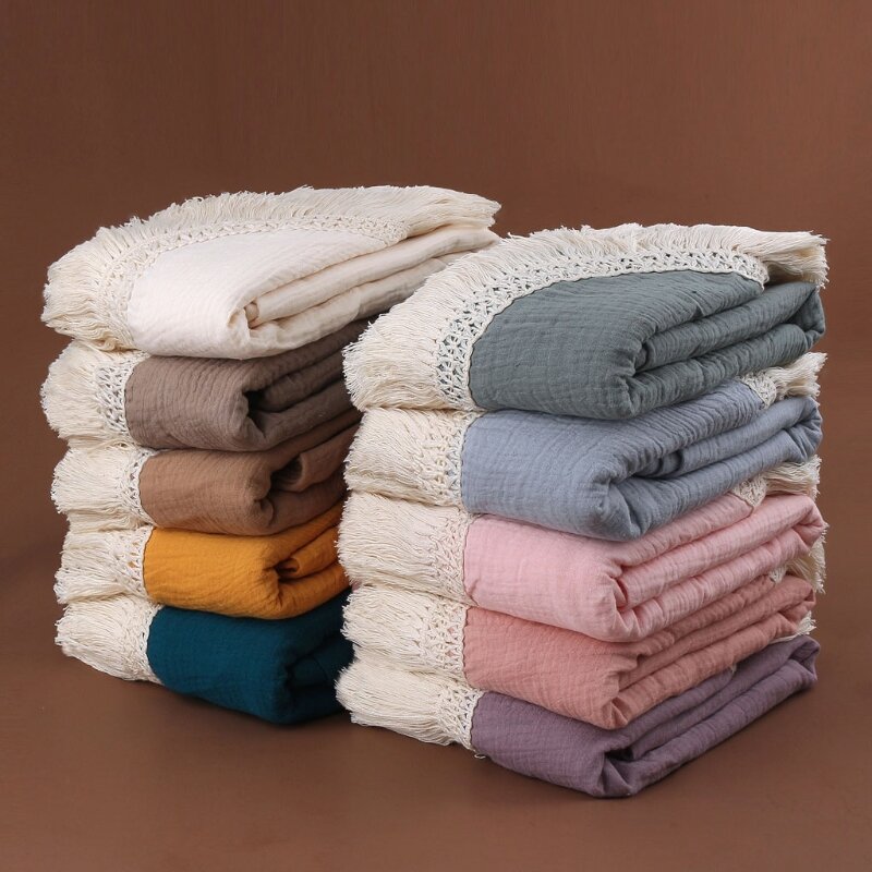Cotton Baby Blanket Fringe 2 Layer Newborn Tassel Blankets Swaddle Warp Bed Baby Photography Props Newborn Soft Absorbent Bath T