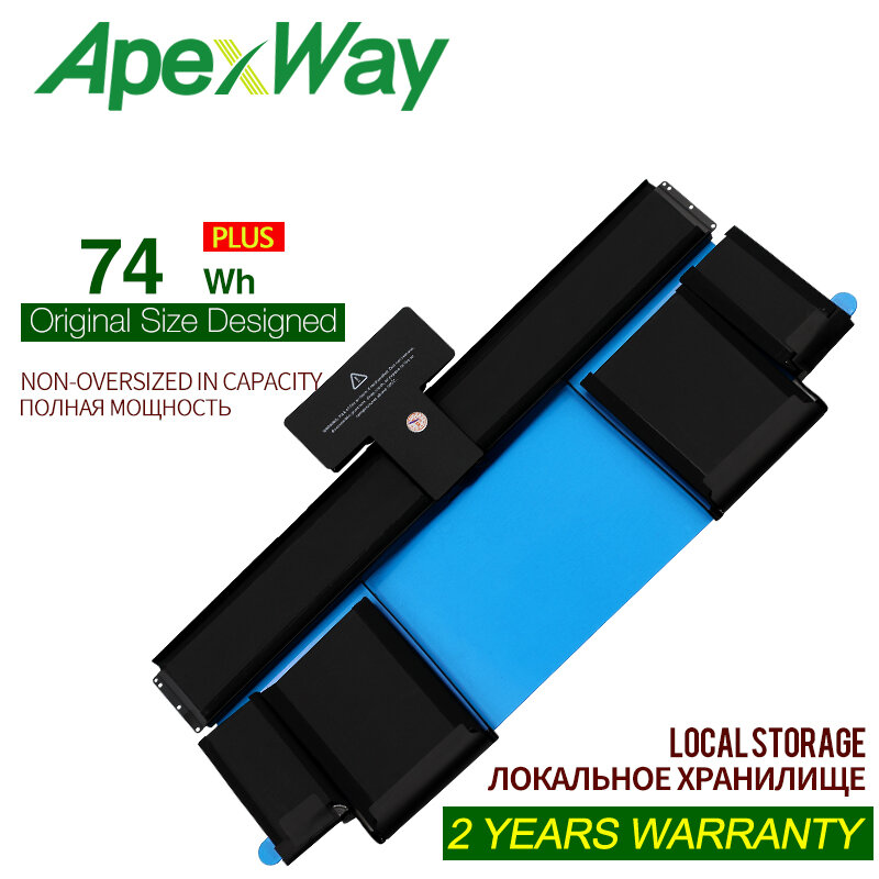 Apexway 11.21 v 74wh bateria do portátil a1437 para apple macbook pro 13 "retina a1425 (final de 2012) 020-7653-a