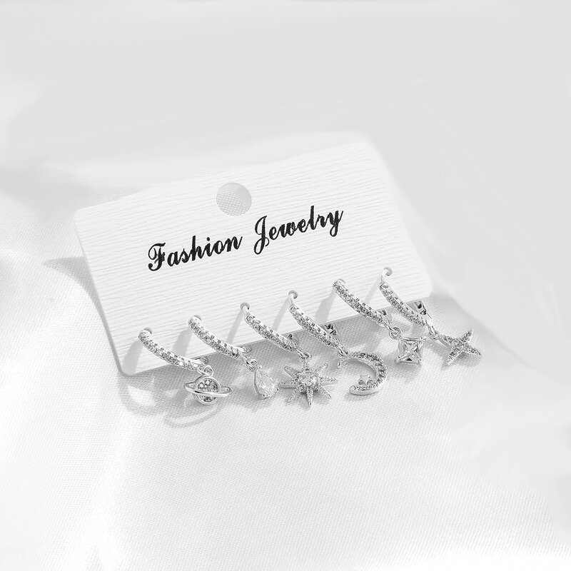 fashion Cubic Zircon Star Moon Sets Hoop Earrings small Geometric square crystal Earrings Set For Women Jewelry 2021 trend