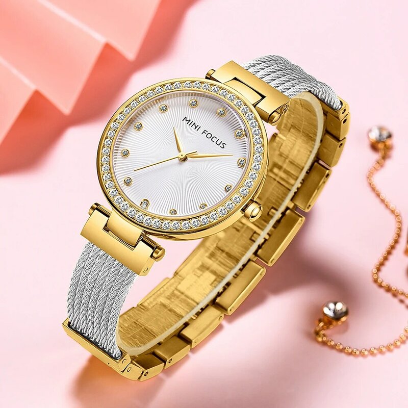 Mini relógio de pulso de quartzo feminino, relógio com pulseira de aço elegante e casual para mulheres
