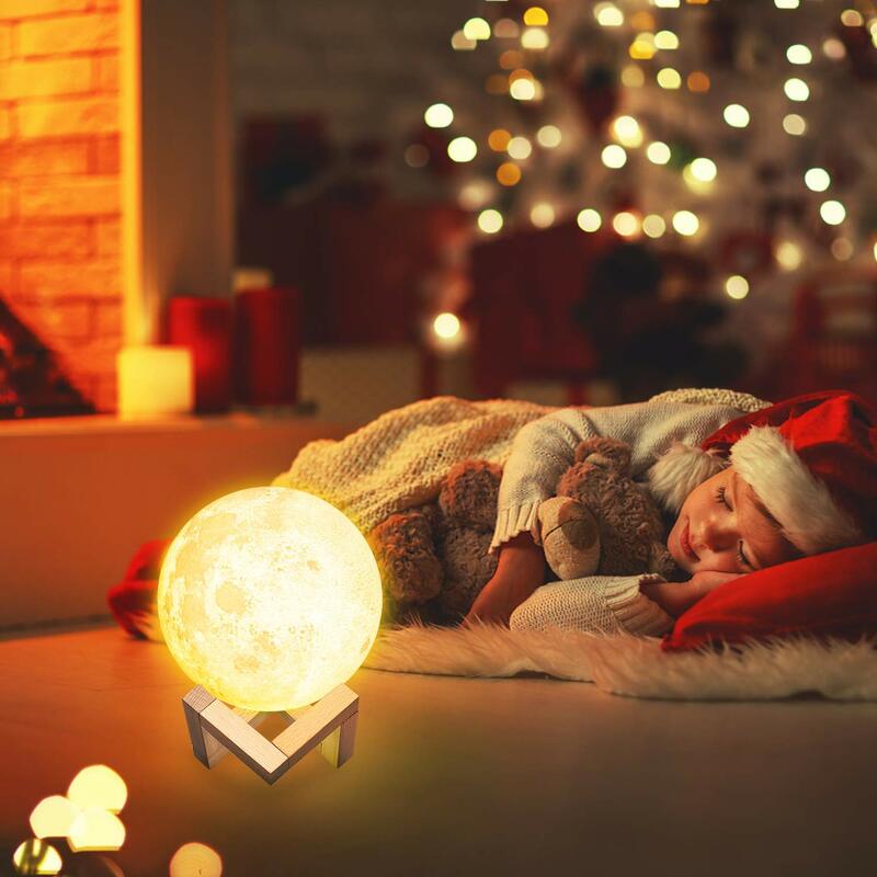 Lámpara de Luna LED 3D, luz de noche de 16 colores, luz de luna de estrella con soporte de madera, Control remoto táctil, recargable por USB, regalo para bebé