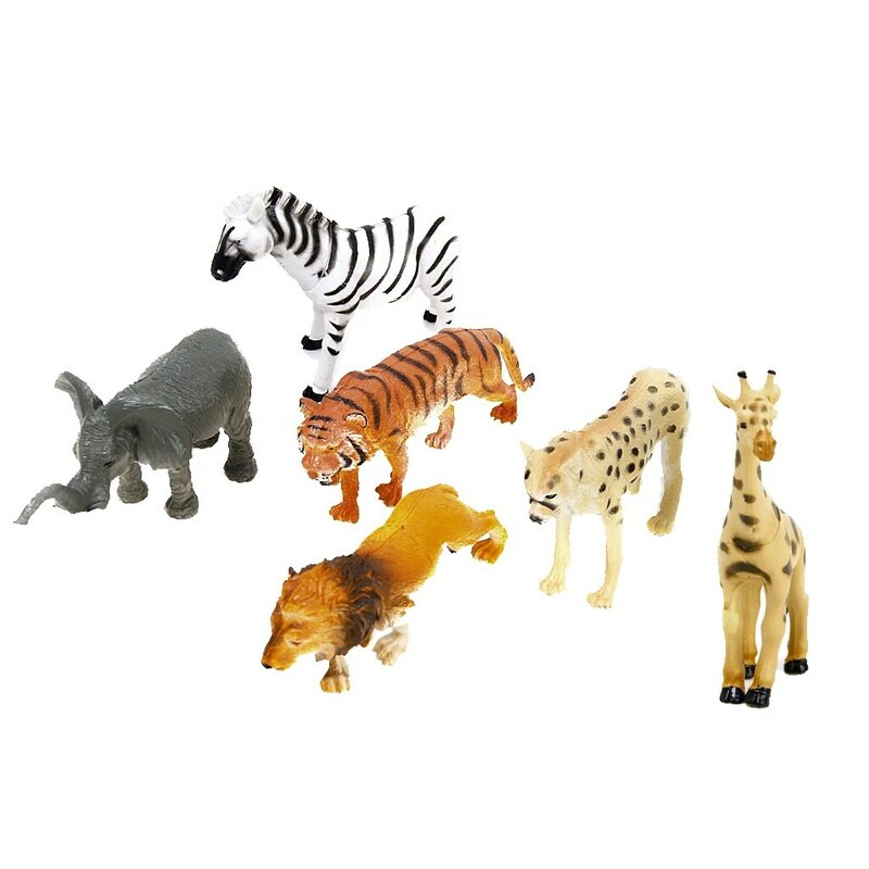 6x Kunststoff Wilde Tiere Spielzeug Set Kunststoff Tiger Leopard Lion Giraffe Zebra Eleph
