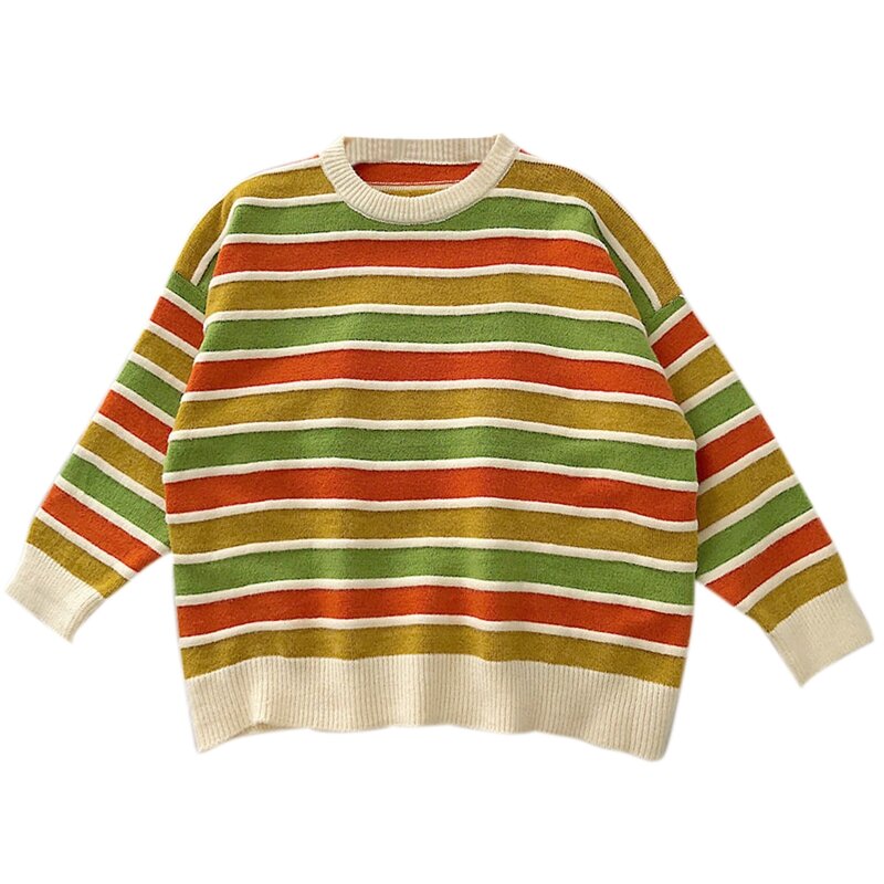Женский осенний свитер с длинным рукавом, контрастные цветные полосатые Джемперы оверсайз, Топ X3UE