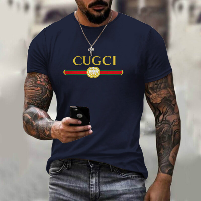 T-shirt manches courtes col rond homme, décontracté, à la mode, en coton, série sportive imprimée, Style de rue, été 2021