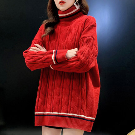Jersey Retro japonés para mujer, suéter holgado cuello alto, top de talla grande, jerseys de otoño e invierno, novedad de 2020