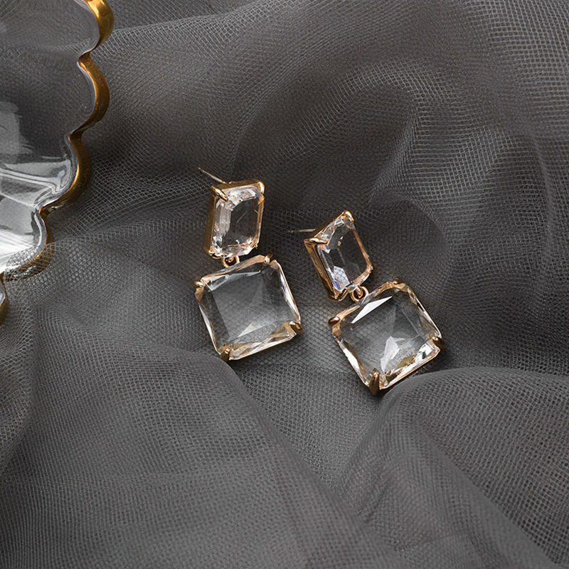 Koreanische Neue Stil Luxus Elegante Platz Glänzenden Kristall Baumeln Ohrringe Für Weibliche Party Täglich Schmuck