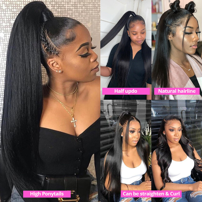13x4 HD Lace Frontal Wig 360 Full Lace Front Wig Human Hair 30Inch Bone Straight Transparent Lace Wig For Women 4x4 Closure Wig