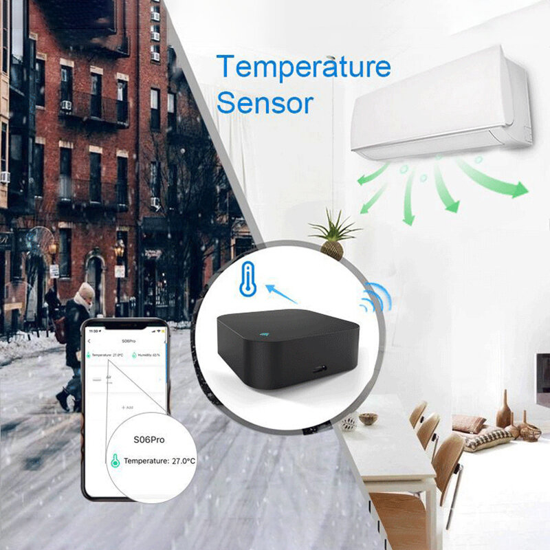 Controle remoto inteligente sem fio, wi-fi, ir, monitoramento de temperatura e umidade, aplicativo tuya smart life, funciona com alexa, google home