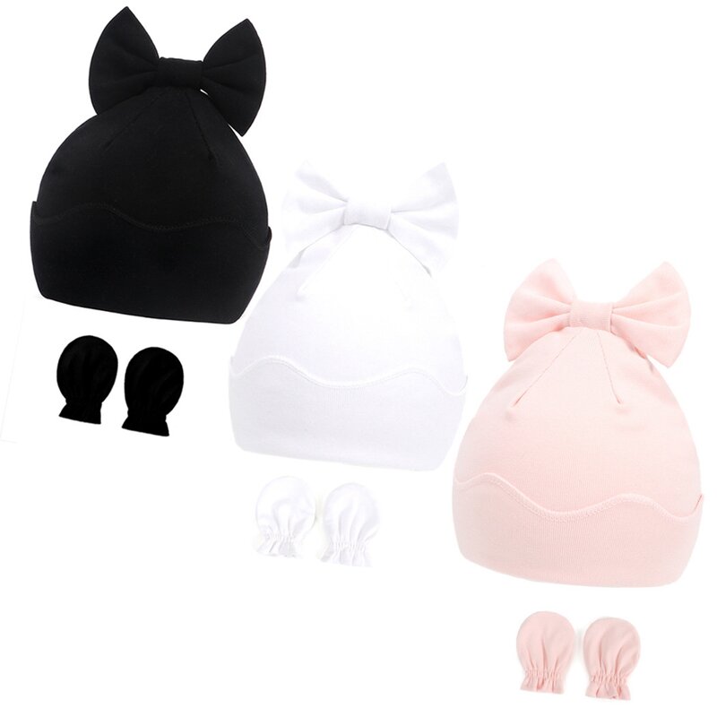 Cappello e guanti in cotone caldo morbido delicato sulla pelle per neonati Set moda doppio strato ispessito berretti per maglieria copricapo per bambini regalo di festa