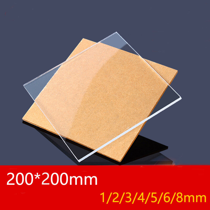 200x200 мм плексигласная прозрачная акриловая доска, органический пластиковый лист, 1 мм, 3 мм и 8 мм стеклянный метакрилат