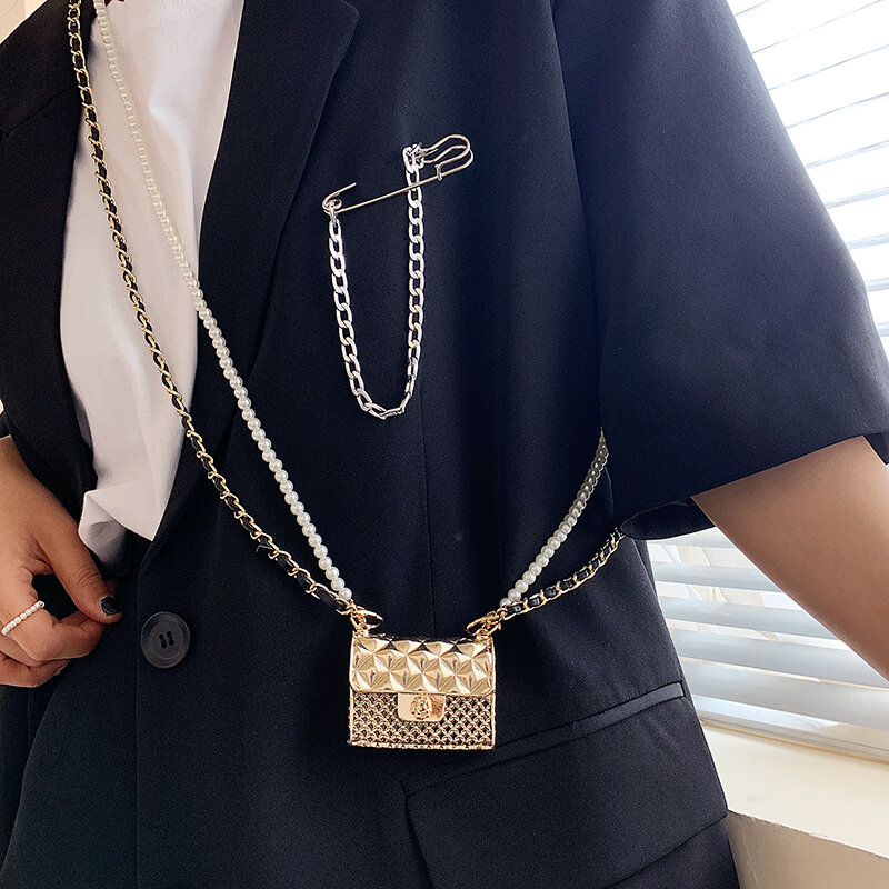 Super Mini Metal Crossbody Bags For Women 2021 Fashion Luxury Trendy Beading Female Chain Shoulder Handbags Designer