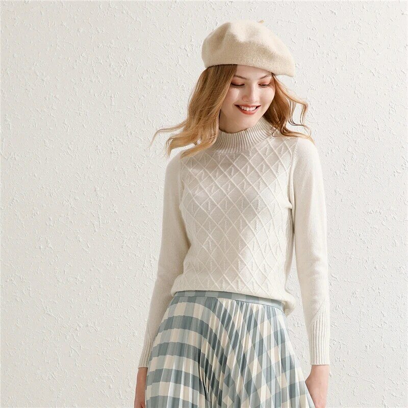 2021 camisola de lã pura feminina de alta-pescoço emagrecimento camisa de fundo solta de manga comprida temperamento pulôver camisola versão coreana