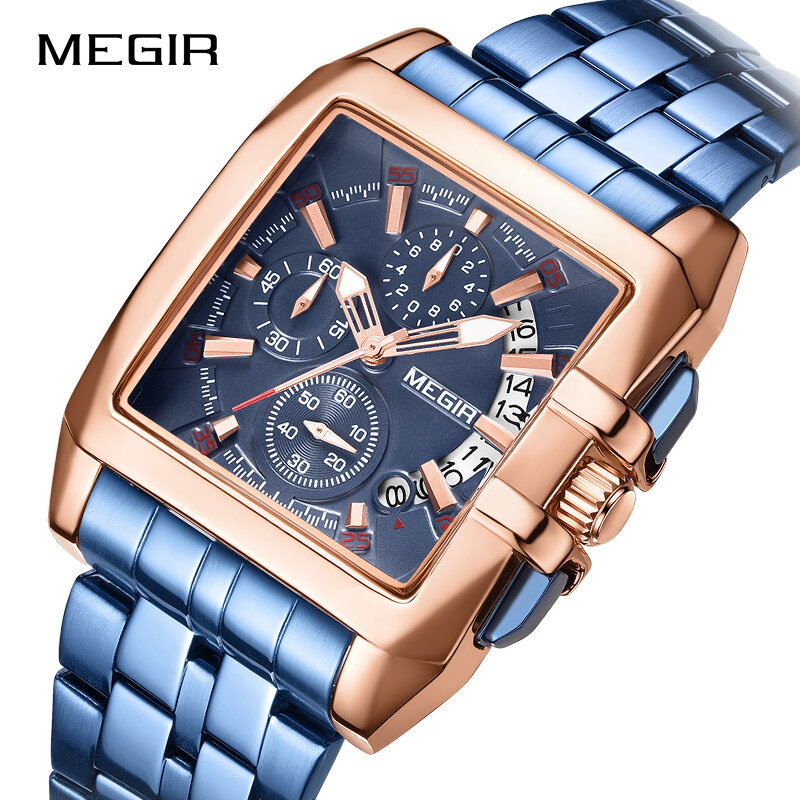 MEGIR-reloj analógico de acero inoxidable para hombre, nuevo accesorio de pulsera de cuarzo resistente al agua con cronógrafo, complemento Masculino de marca de lujo con diseño moderno, gran oferta