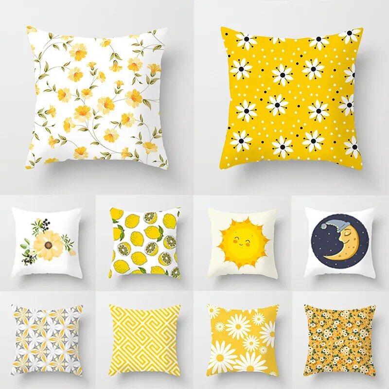 Nordique Géométrique Taie D'oreiller Jaune Petit Frais Floral Canapé Siège Salon Doux Housse De Coussin Dessin Animé Moderne Simple Taie D'oreiller