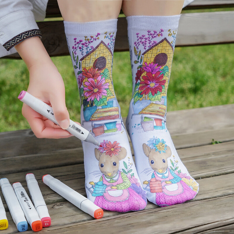 Calcetines de los niños de color por sí mismos, colorido novedad calcetines DIY divertida impresión bricolaje calcetín regalo de Navidad de cumpleaños