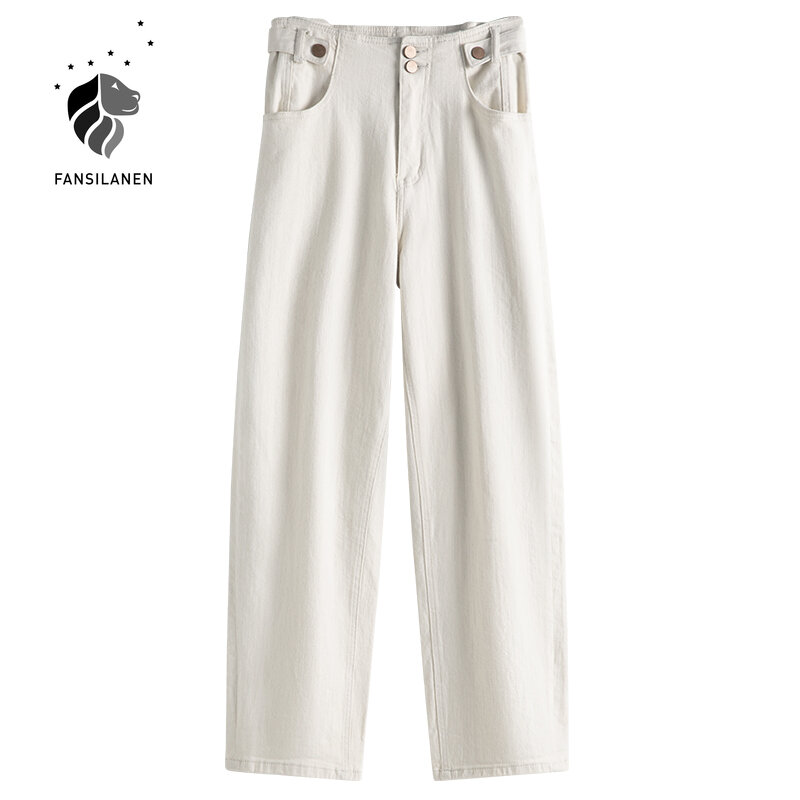 Женские джинсы с высокой талией fansilzin, черно-белые прямые свободные брюки с широкими штанинами в винтажном стиле для весны, 2021