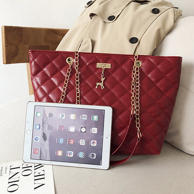 Вместительная женская сумка через плечо, модные дизайнерские дамские сумочки на цепочке для шоппинга, Дамский тоут