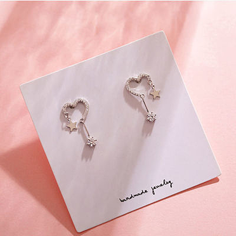 S925 Silver Needle Korean Fashion Small Diamond Love Star Stud Earrings Personality Temperament Wild Zircon Stud Earrings