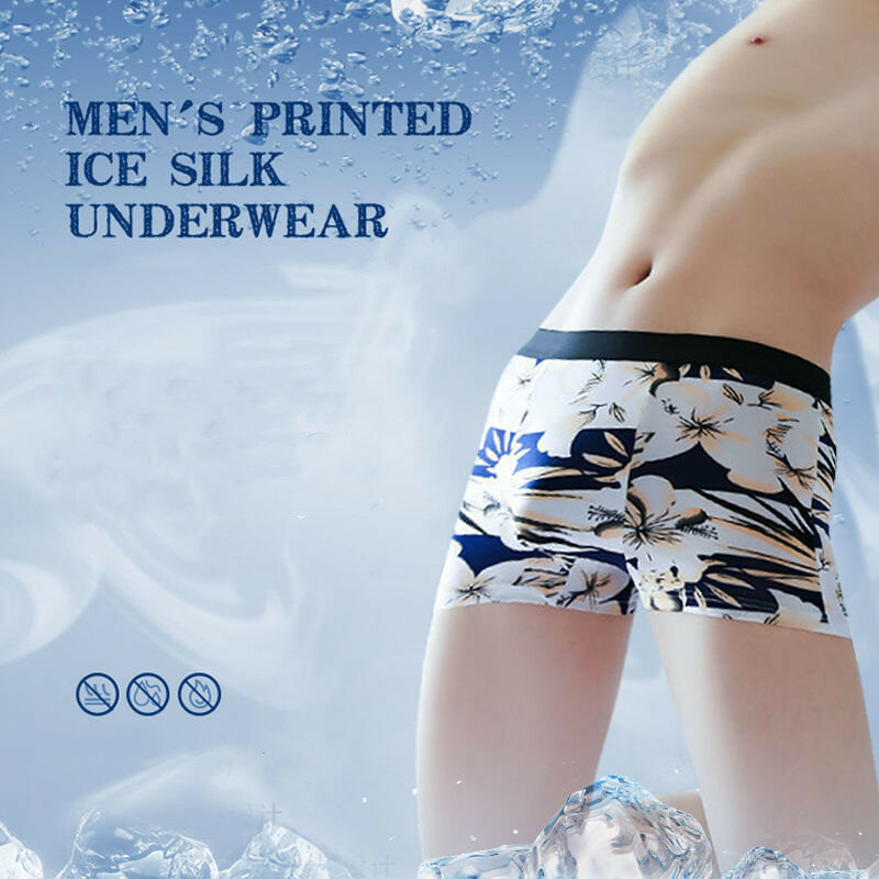 8ชิ้น/ล็อตชายชุดชั้นในน้ำแข็งผ้าไหมพิมพ์ชุดชั้นในฤดูร้อน Breathable Ultra-Light กลางเอวกางเกงขาสั้นอินเ...