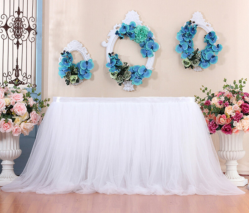 100x80CM ślub spódnica Tutu obrus stołowy z tiulu zastawa stołowa tkaniny Baby Shower ślub dekoracje na domowe przyjęcie listwy przypodłogowe Birthday Party