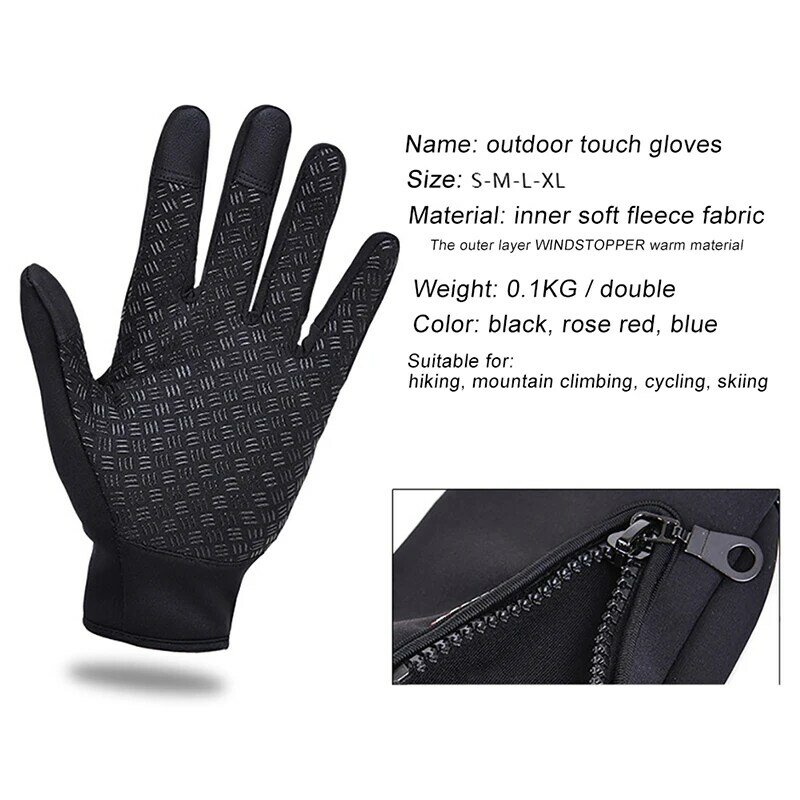 Waterproof Silicone Winter Warm Gloves Men Ski Snowboard Gloves Motorcycle Riding Winter Touch Screen Snow Windstopper Glove