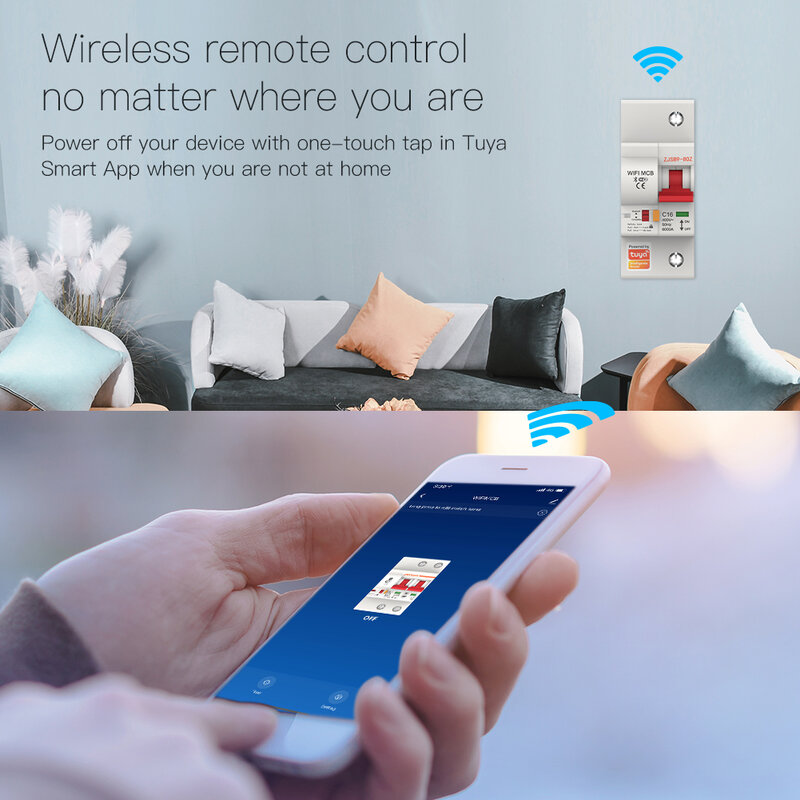 Pemutus Sirkuit WiFi Pintar IoT Sakelar Udara Kelebihan Beban Perlindungan Lonjakan Arus Pendek Smart Life/Tuya Kontrol Suara Aplikasi Alexa Google