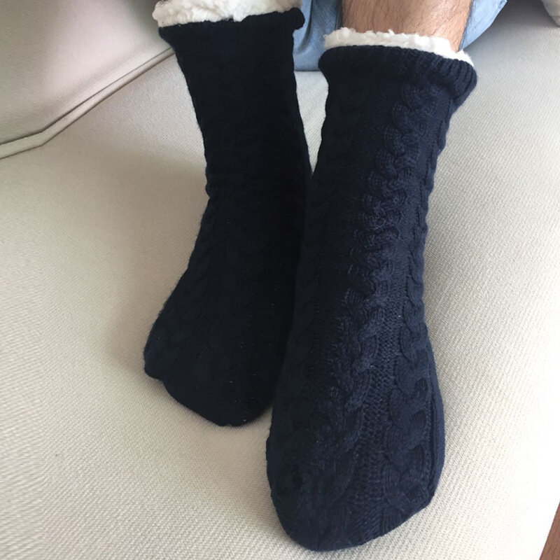 Мужские осенне-зимние толстые плюшевые мягкие нескользящие носки для домашнего пола теплые чулочно-носочные изделия до середины икры носк...