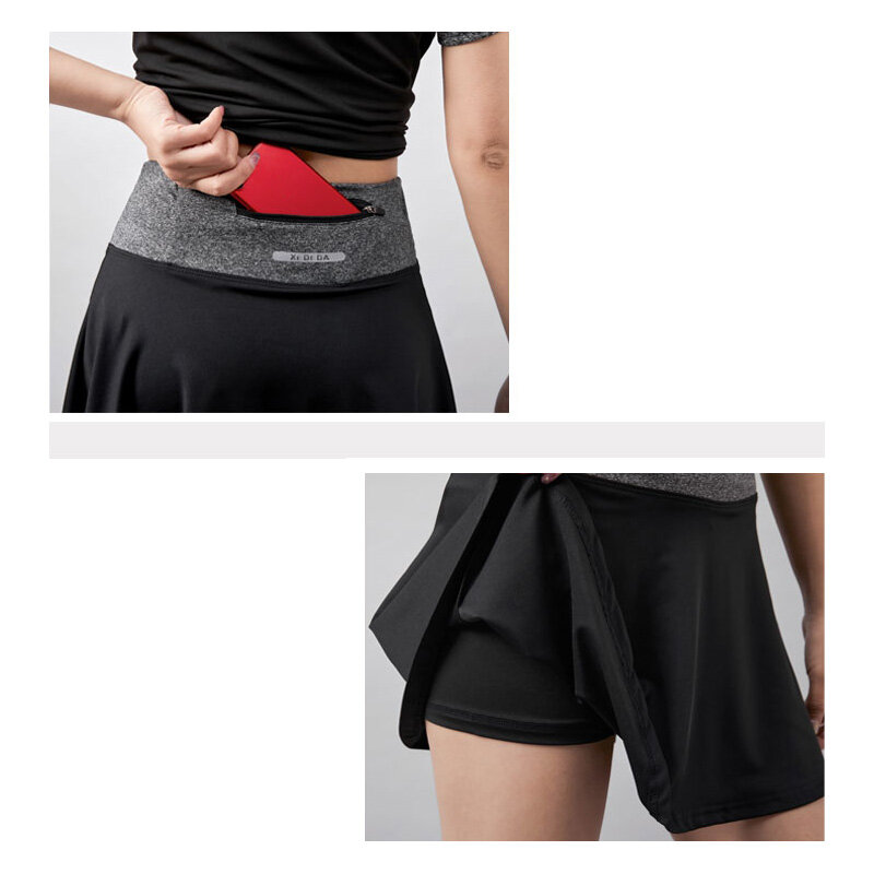 Quick-Drying Breathable กางเกงขาสั้นแบดมินตันผู้หญิงกีฬาเทนนิส Skorts ฟิตเนสโยคะวิ่งมาราธอนหน้าอกจีบกระโปรง