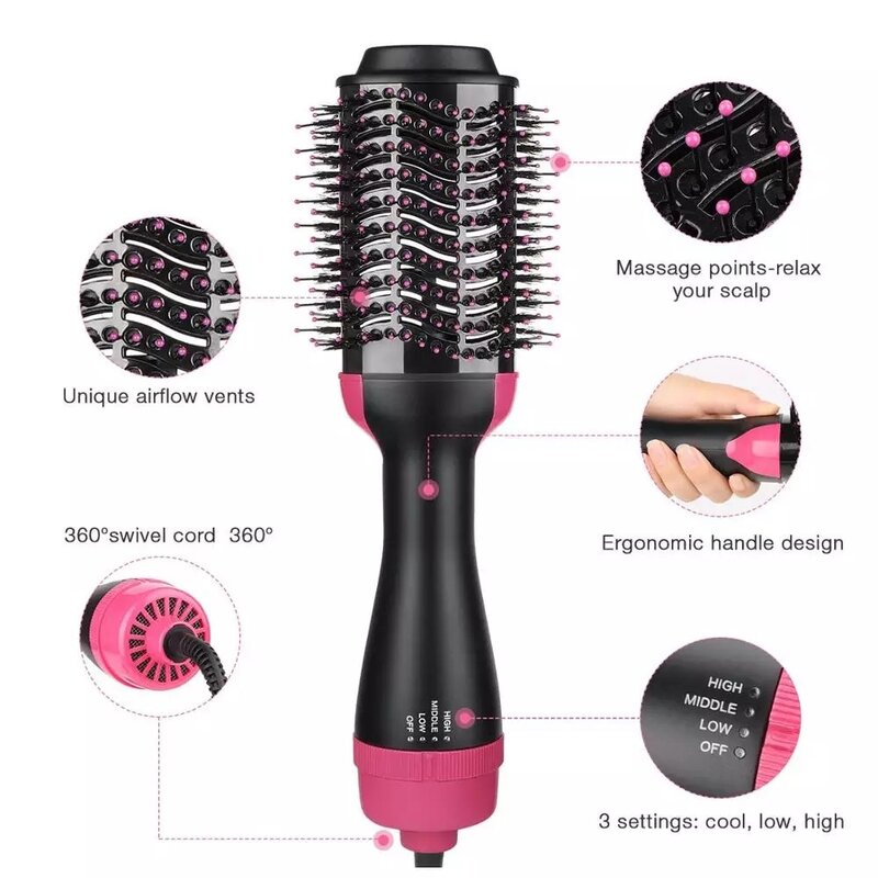 Electric Hair comb roller/straighten curler 3in1 One Step Hair Dryer Volumizer Portable Hot Air Brush Anti Frizz Styler