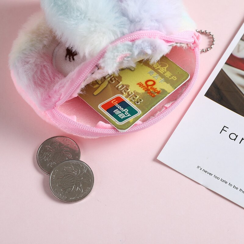귀여운 만화 토끼 부드러운 플러시 미니 동전 지갑 여성용, 작은 지갑, 솜털 토끼 디자인, 아이 선물, 패션