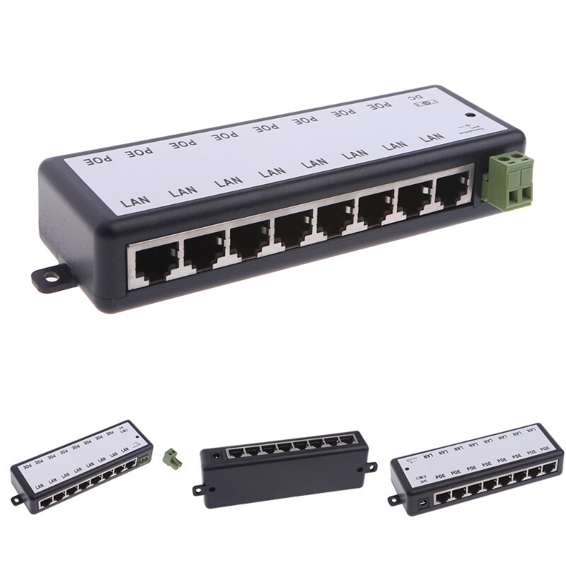 8 Port Injektor POE untuk Kamera IP Pengawasan CCTV Adaptor Ethernet Power Over