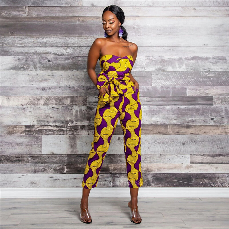 Mode Dames 2021New Année Vêtements Africains Ankara Style BRICOLAGE Bandage Robe Africaine Dashiki Combinaison Ethnique Robe Sexy Pour Les Femmes
